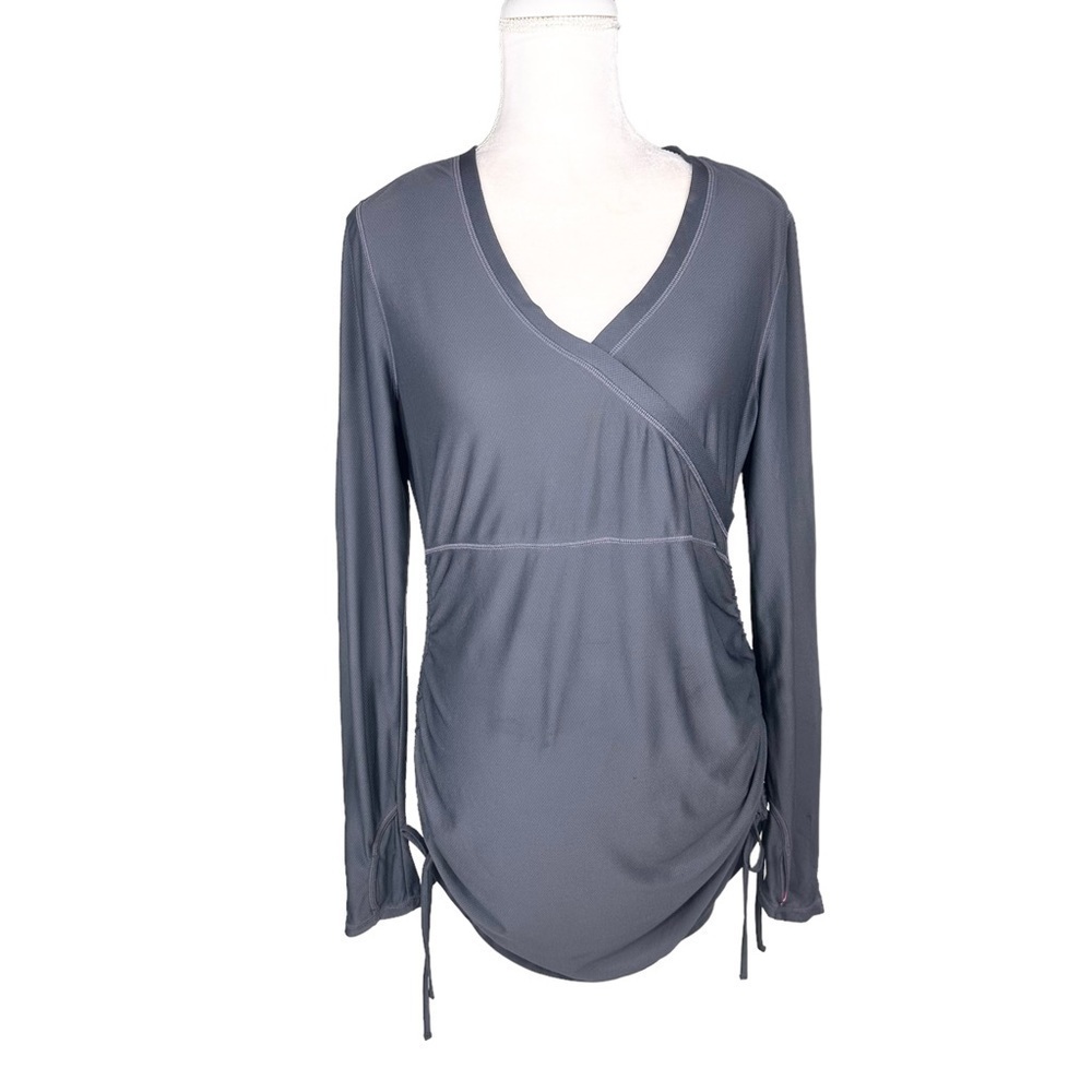 Athleta beach coverup swim tunic gray ruched sides hand covers thumb holes small